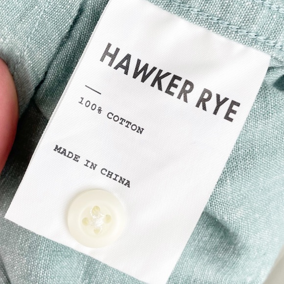 Hawker Rye Men's Light Green Chambray Button Down Shirt Slim Fit Cotton Size XL - Picture 4 of 5